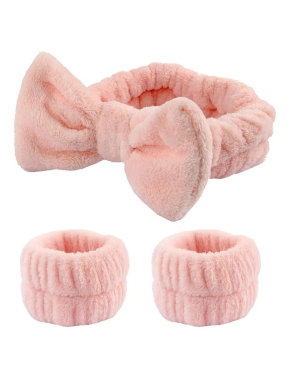 3 Pcs Bow Decor Bath Headband Set