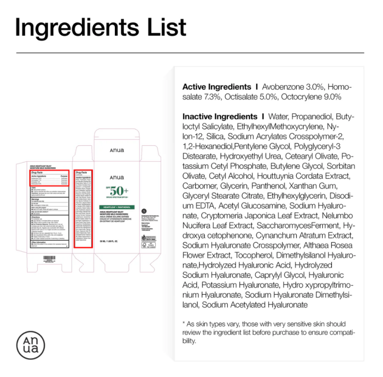 Anua, Heartleaf Silky Moisture Sun Cream