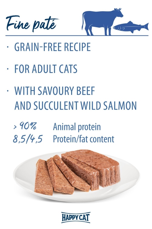 هبي كات مينكاس ديو لحم بقري مع السالمون باتي 