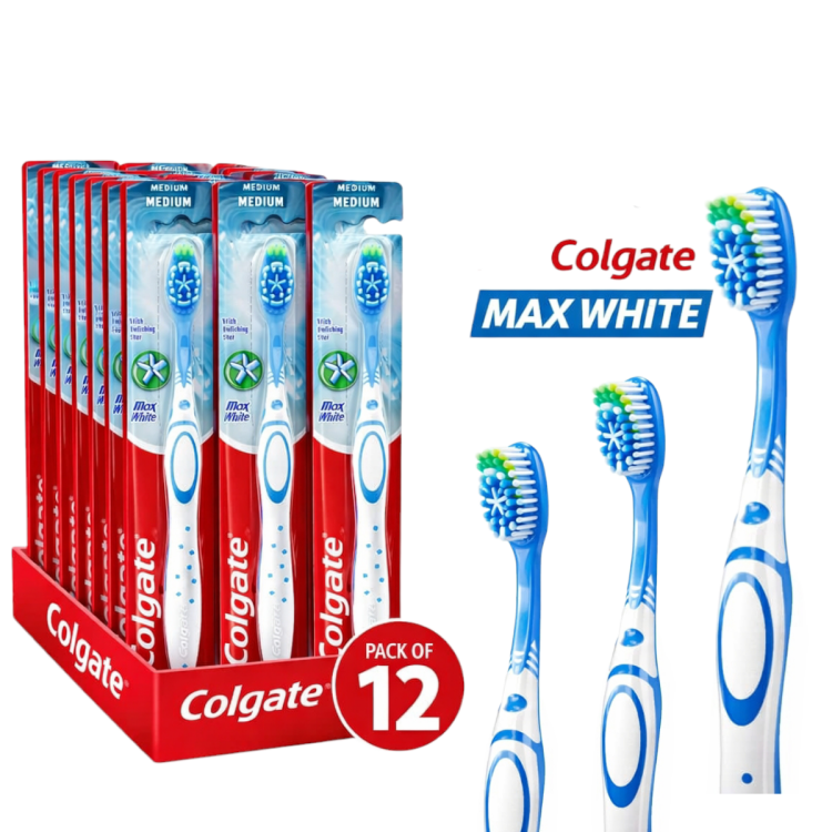 فرشاة أسنان كولجيت ماكس فرش مع وجود نجمة بالوسط لأسنان أكثر بياضا متوفرة بعدة ألوانض
