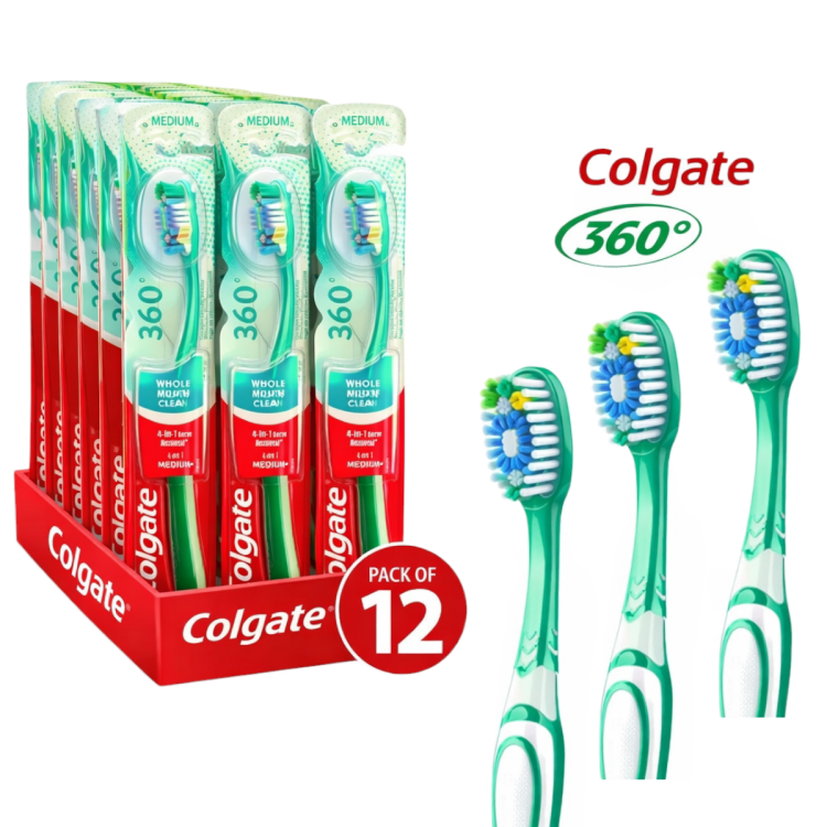 فرشاة اسنان كولجيت 360 يساعد على ازالة البقع 12 قطعة