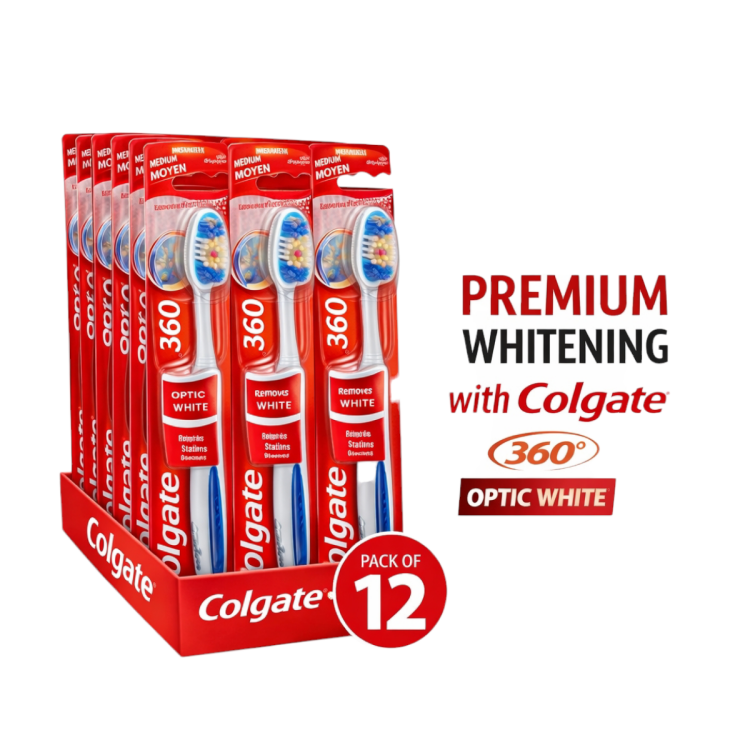 فرشاة اسنان كولجيت 360 ذات الشعيات تلميع حلزونية 12 قطعة