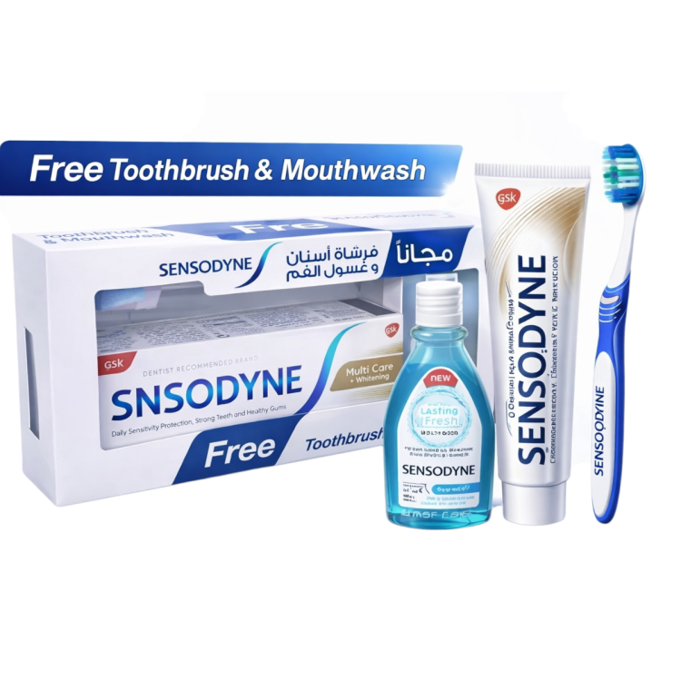معجون اسنان سينسوداين مع فرشاة وغسول فم العرض