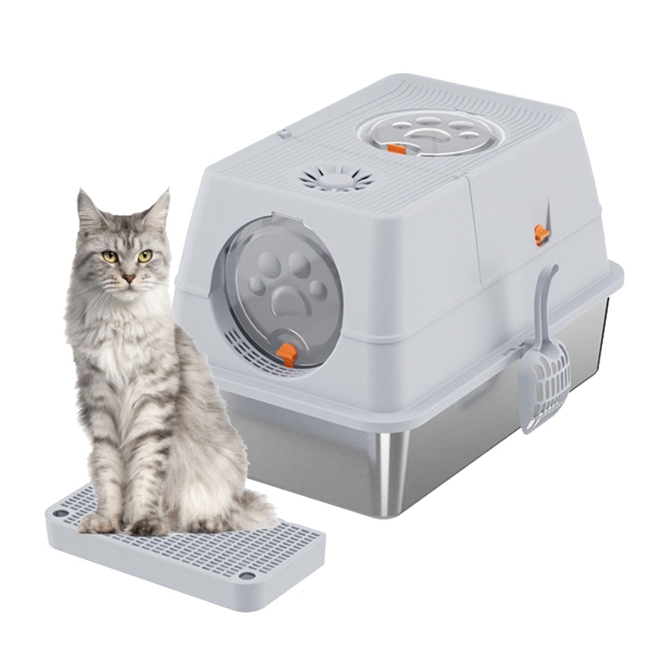 enclosed stainless steel clamshell litter box