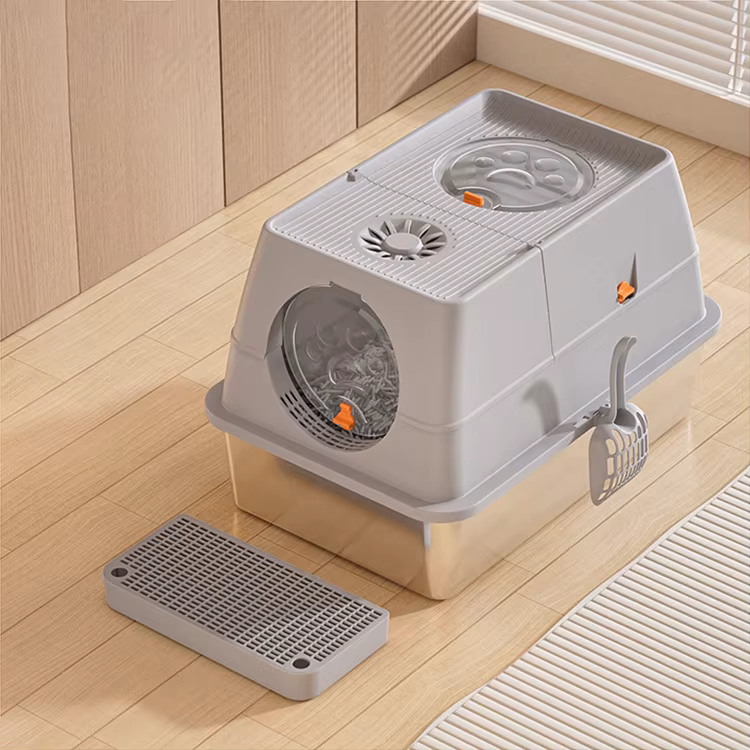enclosed stainless steel clamshell litter box