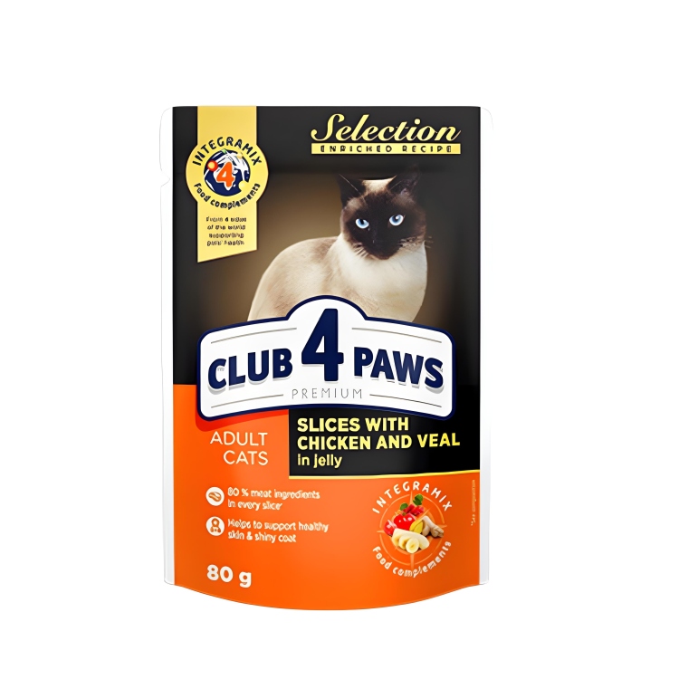 Club 4 paws ويت فود شرائح الدجاج من لحم العجل بالهلام