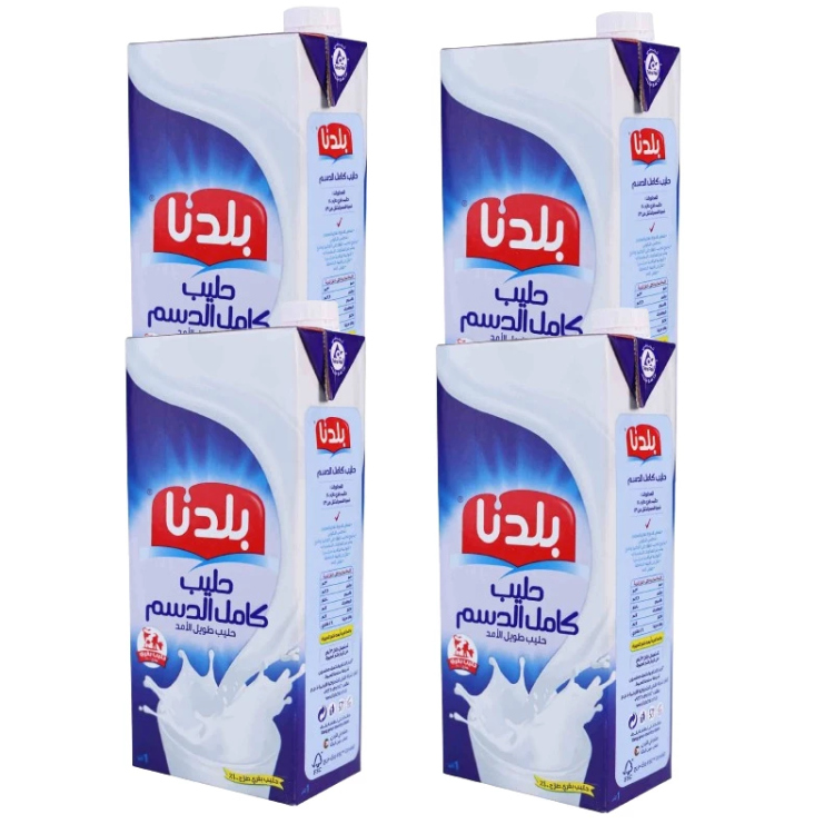 بلدنا حليب طويل الأمد كامل الدسم 1 لتر 4 حبات