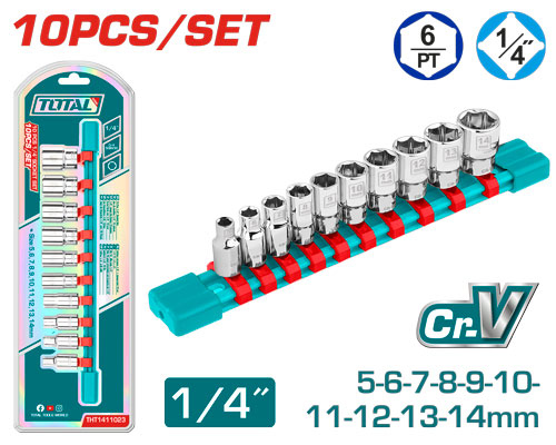طقم بوكسات 10 قطع 5-14 ملم 1/4" TOTAL THT1411023