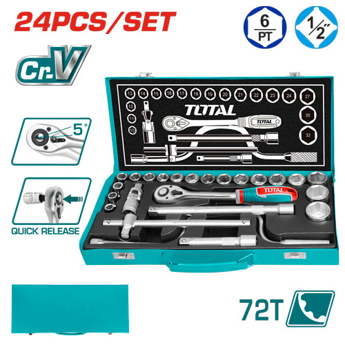 طقم بوكس مع طقطيقه 1/2" 24 قطعه TOTAL THT141253
