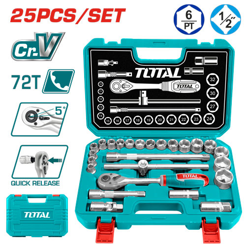 طقم بوكس 25 قطعه TOTAL THT121251 25PCS 1/2" socket set