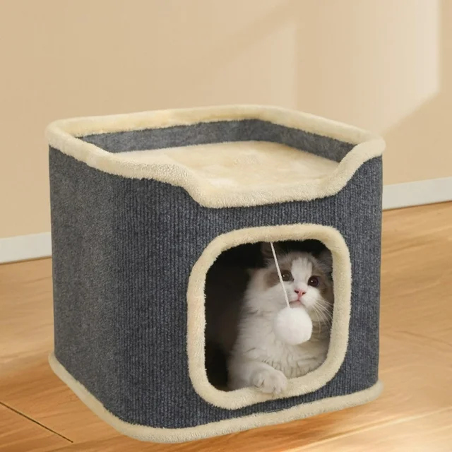 سرير قطط مكعب الشكل بيت قطط للحيوانات الأليفة الصغيرة المتعددة