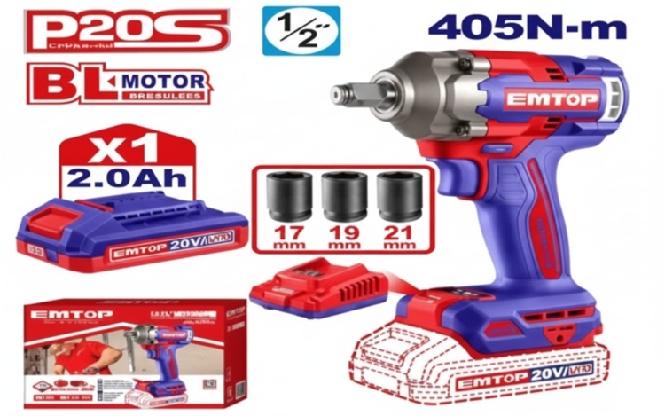 درل بكسات  20V 405N شحن  1 بطاريه و شاحنECIWL20455      ("1/2)    Brushless Motor 