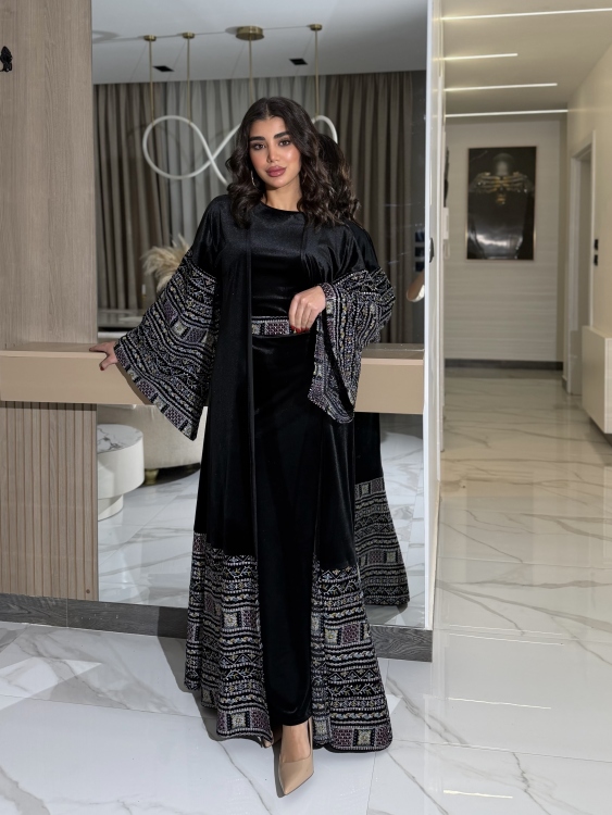 Luxury Velvet Bisht & Dress Set 