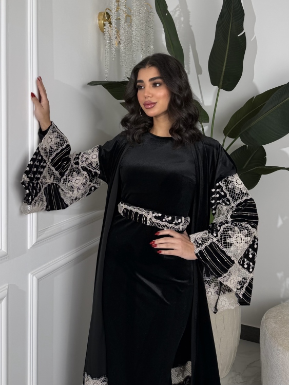 Luxury Velvet Bisht & Dress Set 