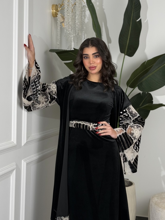 Luxury Velvet Bisht & Dress Set 