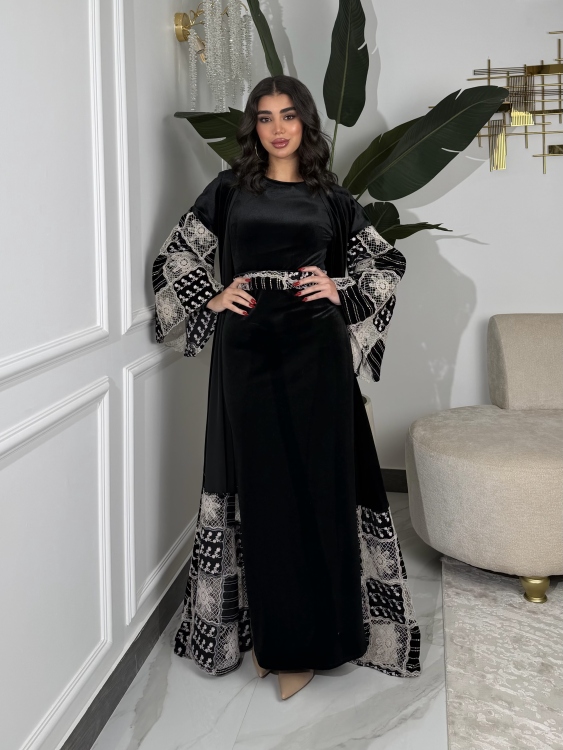 Luxury Velvet Bisht & Dress Set 