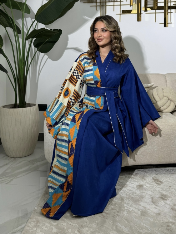 جلابية الشيخة ( لون أزرق ) Open Front Jalabiya With Belt