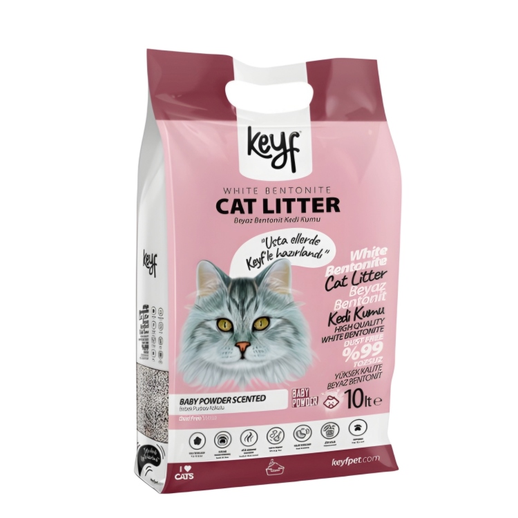 رمل القطط  keyf تركي المنشأ وزن 5 لتر برائحة بودرة الاطفال 