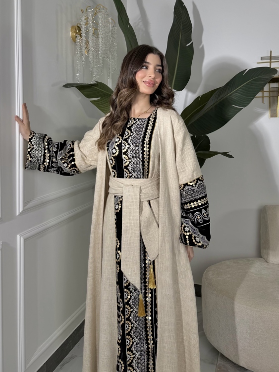 Long Sleeve Dress With Abaya جلابية كشخه
