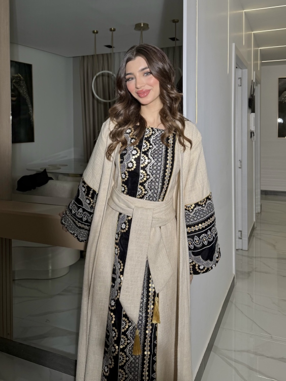 Long Sleeve Dress With Abaya جلابية كشخه