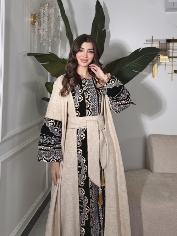 Long Sleeve Dress With Abaya جلابية كشخه