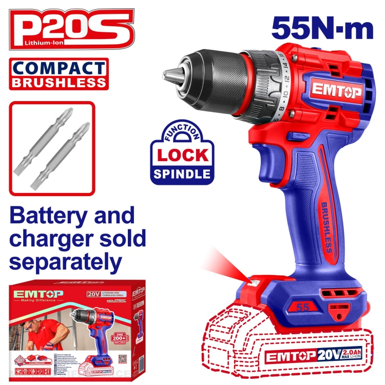 درل شحن 13 ملم 20 V 55N بدون بطاريهECDL205581     Brushless Motor  