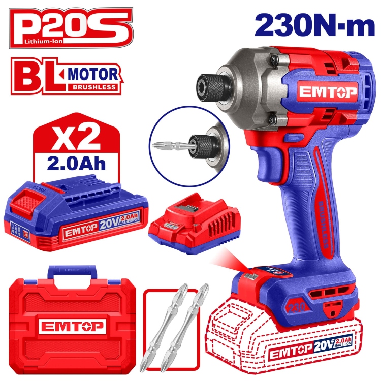 درل براغي  20V 230N شحن  2 بطاريه و شاحن ECIRL2023      Brushless Motor  