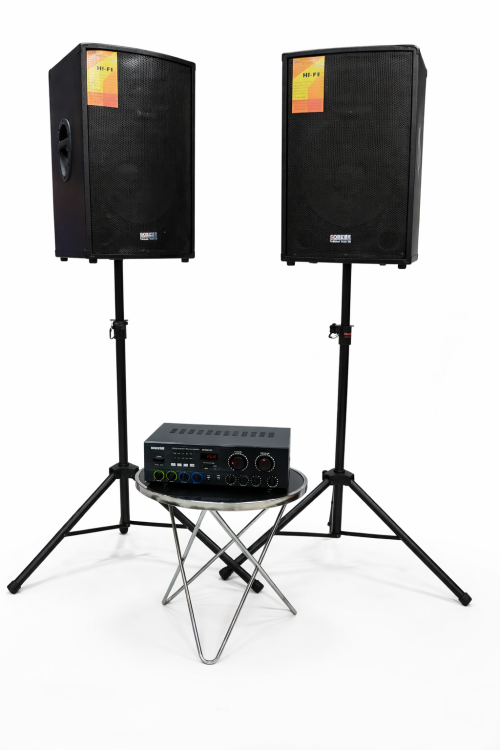 جوز سماعات 15 انش دو جودة عالية مع استانذ ثقيل مع جهاز مع دبل مايكروفون لاسلكي نظام شحن 