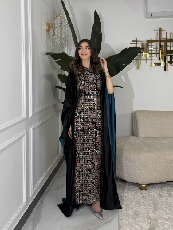 جلابية ملاك( نقشة 1)Batwing Sleeve Long Dress
