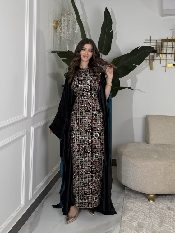جلابية ملاك( نقشة 1)Batwing Sleeve Long Dress