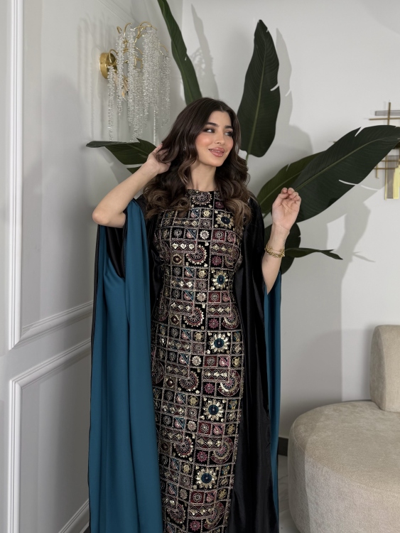 جلابية ملاك( نقشة 1)Batwing Sleeve Long Dress