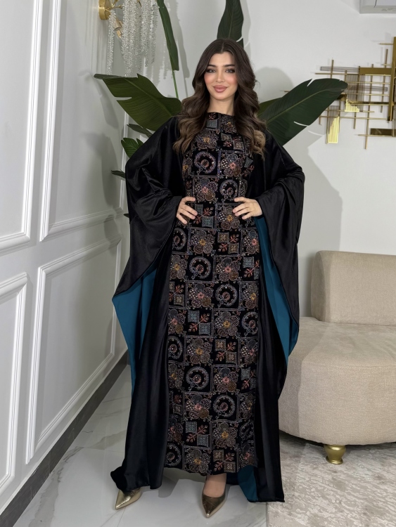 جلابية ملاك( نقشة 2) Batwing Sleeve Long Dress