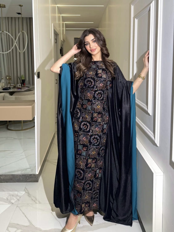 جلابية ملاك( نقشة 2) Batwing Sleeve Long Dress