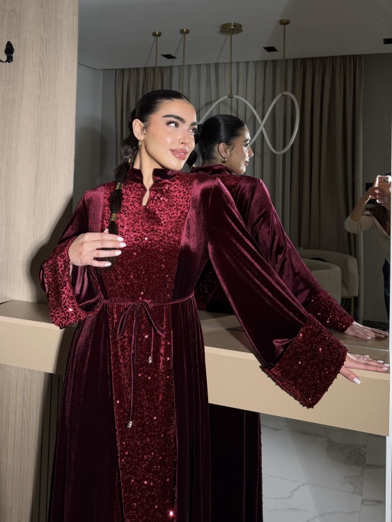 جلابية جوري Sequin Burgundy Jalabiya