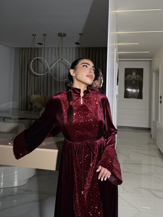 جلابية جوري Sequin Burgundy Jalabiya