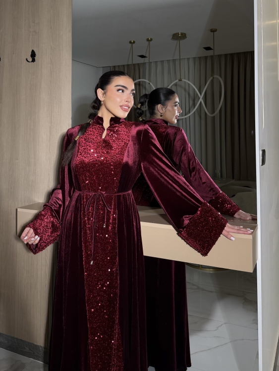 جلابية جوري Sequin Burgundy Jalabiya