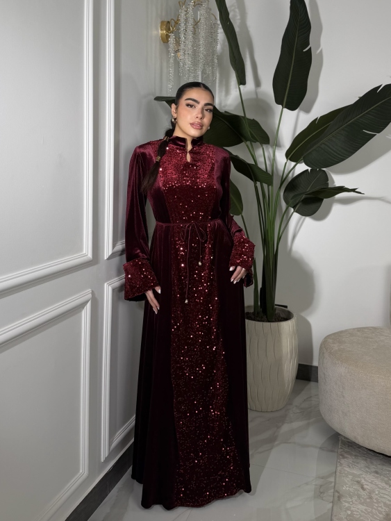 جلابية جوري Sequin Burgundy Jalabiya