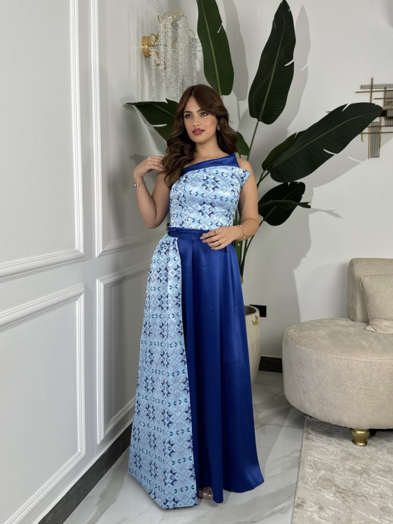 Henna Dress With Wrap Skirt  ثوب فيروز النيلي 