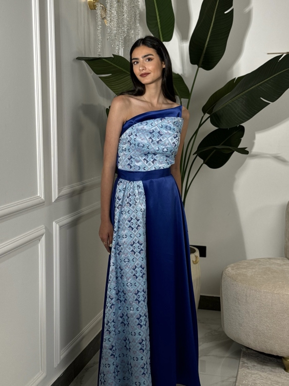 Henna Dress With Wrap Skirt  ثوب فيروز النيلي 