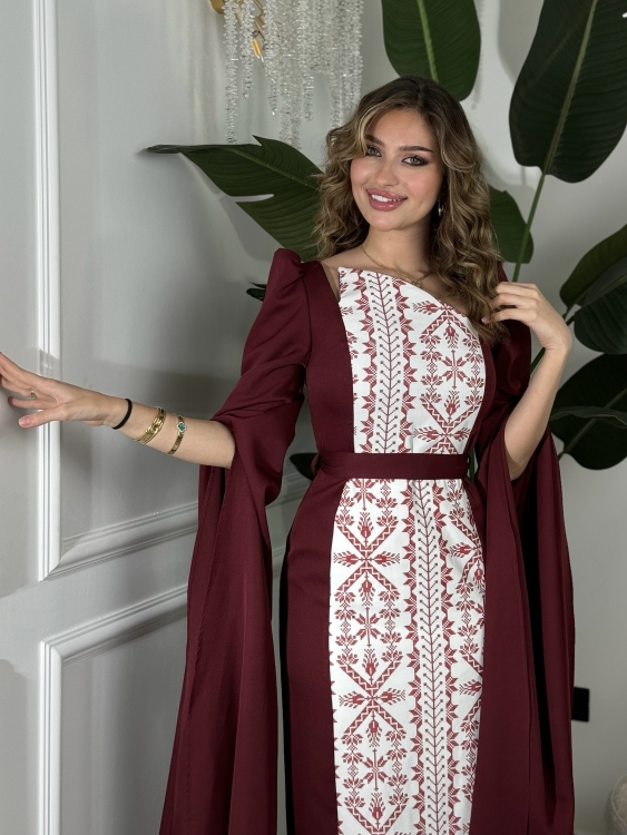 Puffed Shoulder Henna Dress  سلوى 