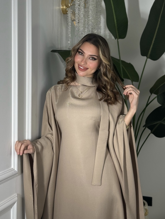 جلابية ملاك( بيج)Batwing Sleeve Long Dress