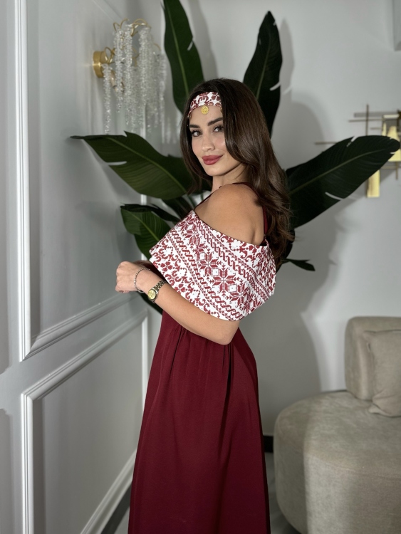 Off-Shoulder Henna Dress ثوب ساندرا 