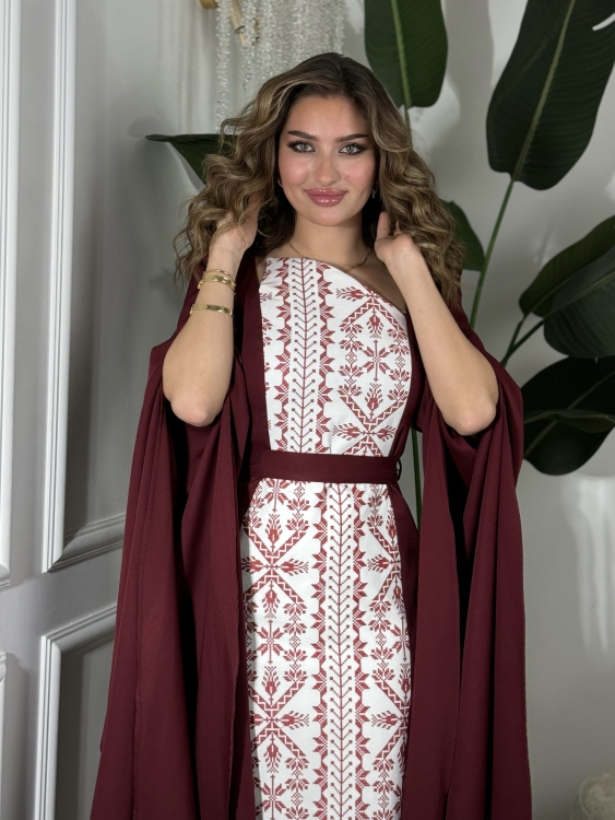 Puffed Shoulder Henna Dress  سلوى 