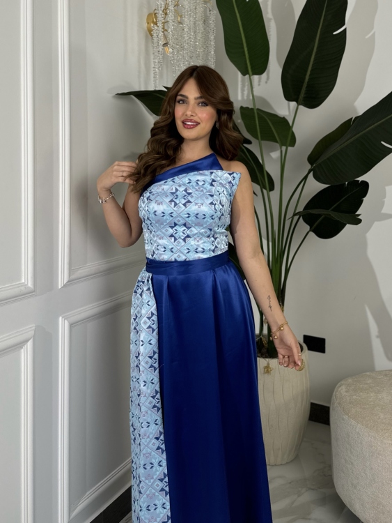 Henna Dress With Wrap Skirt  ثوب فيروز النيلي 