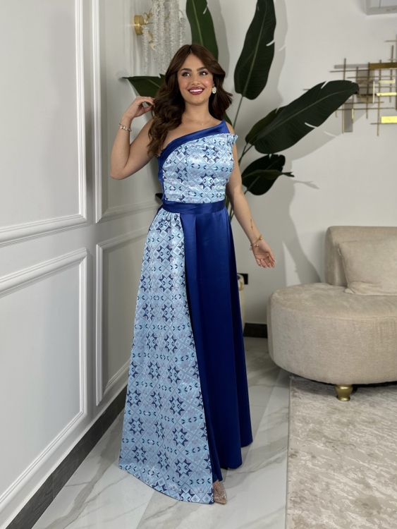 Henna Dress With Wrap Skirt  ثوب فيروز النيلي 