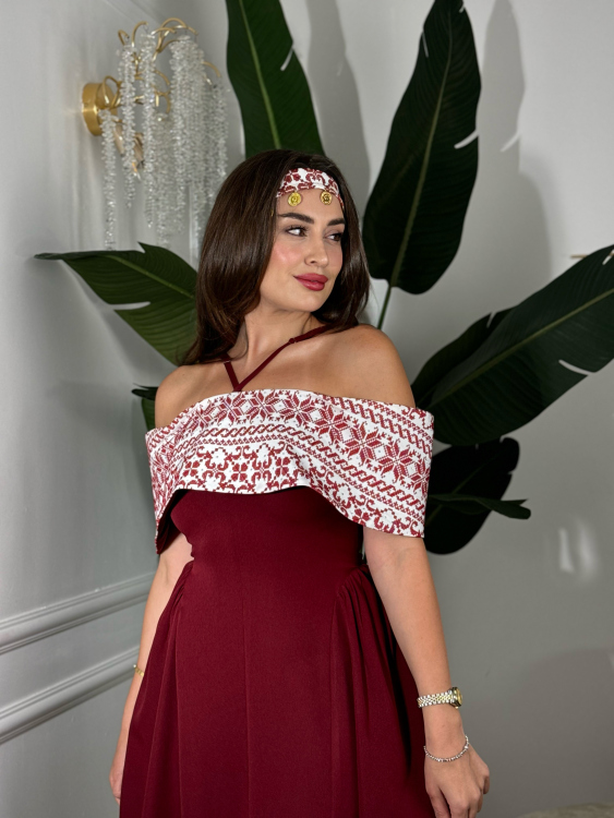 Off-Shoulder Henna Dress ثوب ساندرا 