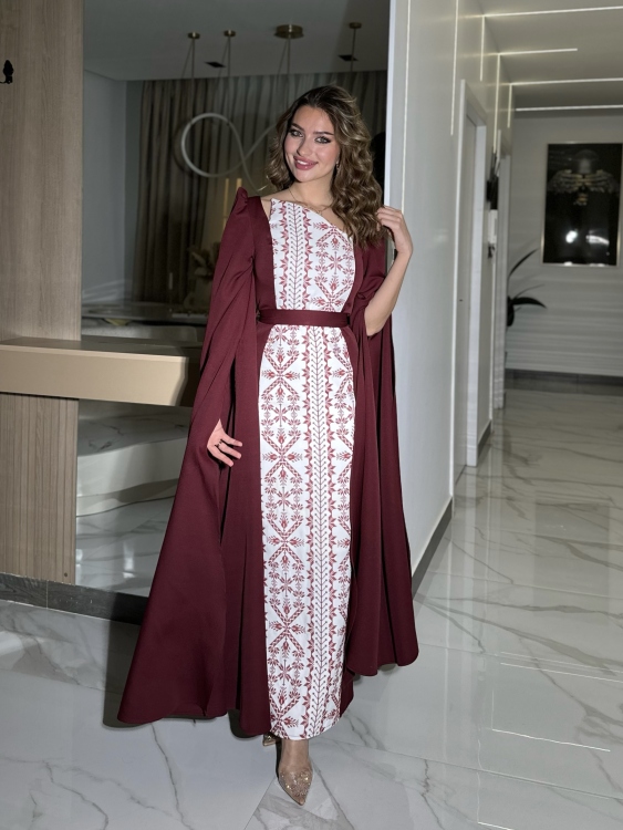 Puffed Shoulder Henna Dress  سلوى 