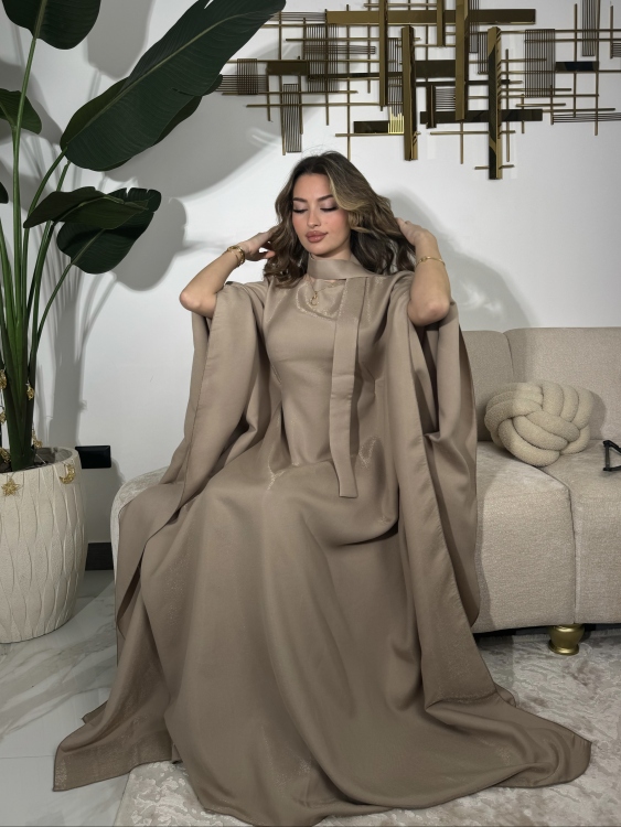 جلابية ملاك( بيج)Batwing Sleeve Long Dress