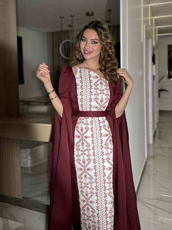 Puffed Shoulder Henna Dress  سلوى 