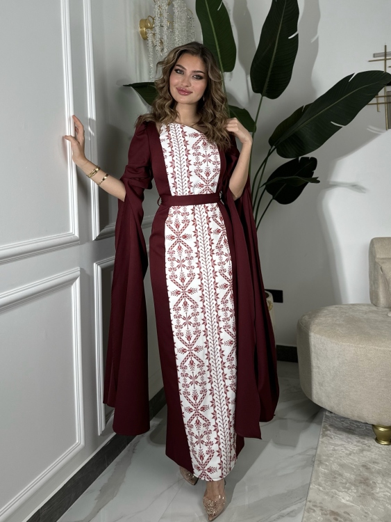 Puffed Shoulder Henna Dress  سلوى 